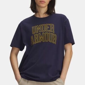 Under Armour Oversized Rival Campus Short Sleeve Tee Navy & Gold New With Tags